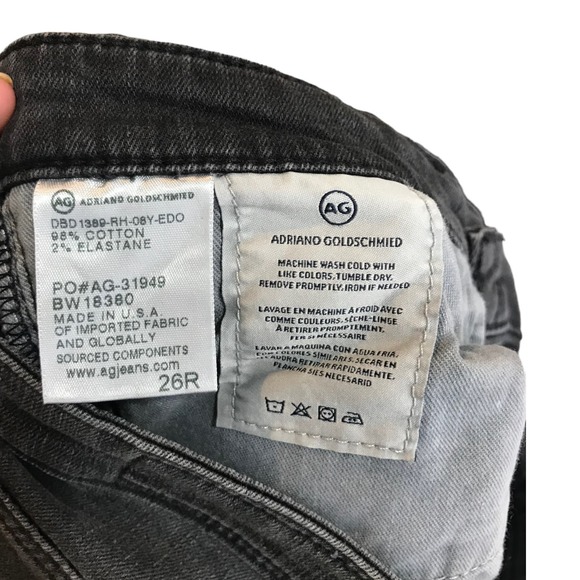 AG Adriano Goldschmied Women's Skinny Jeans Black Denim Distressed Rip Denim 26R - Picture 10 of 11